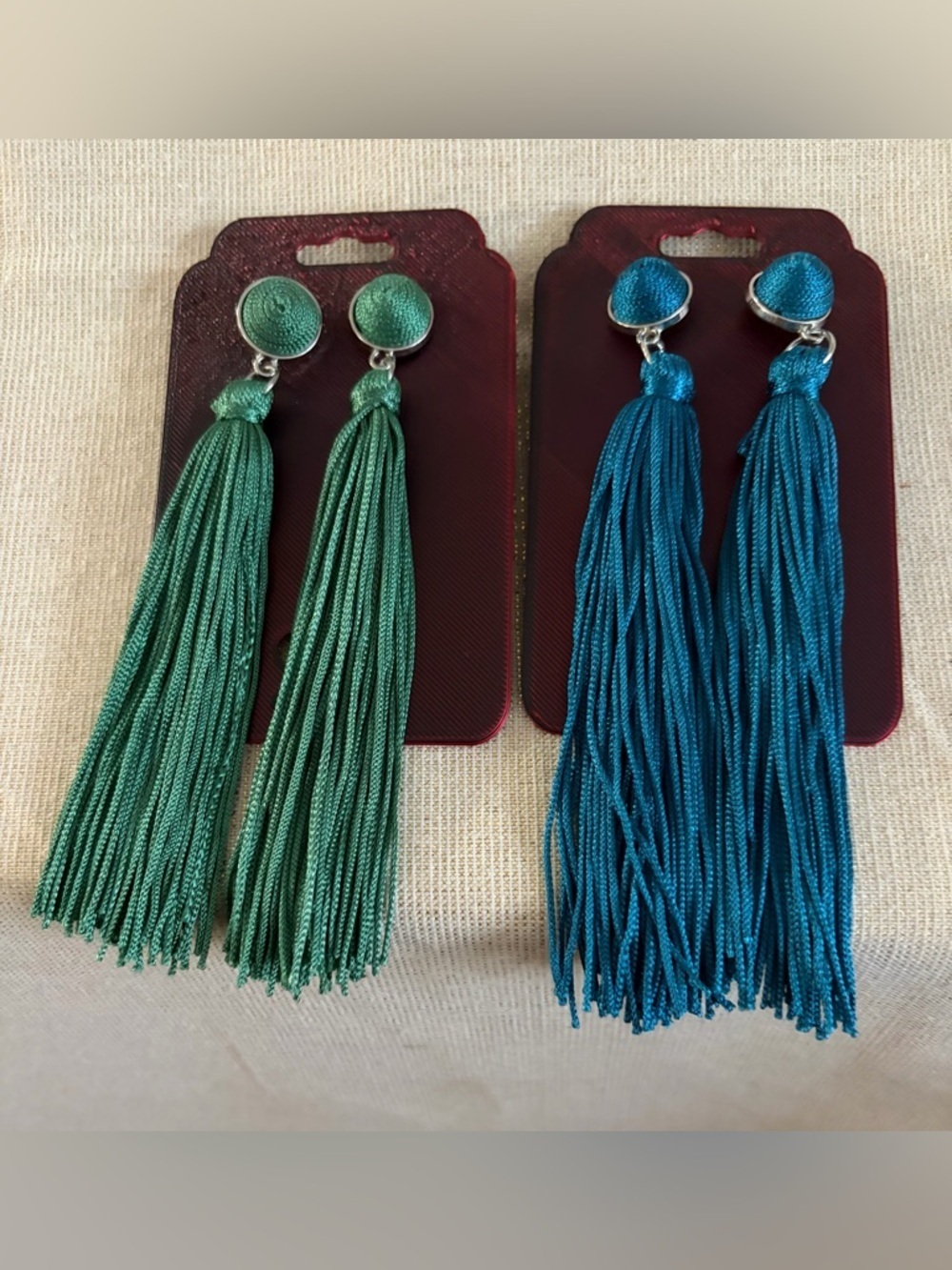 Tassel Drop Earrings - Green and Teal